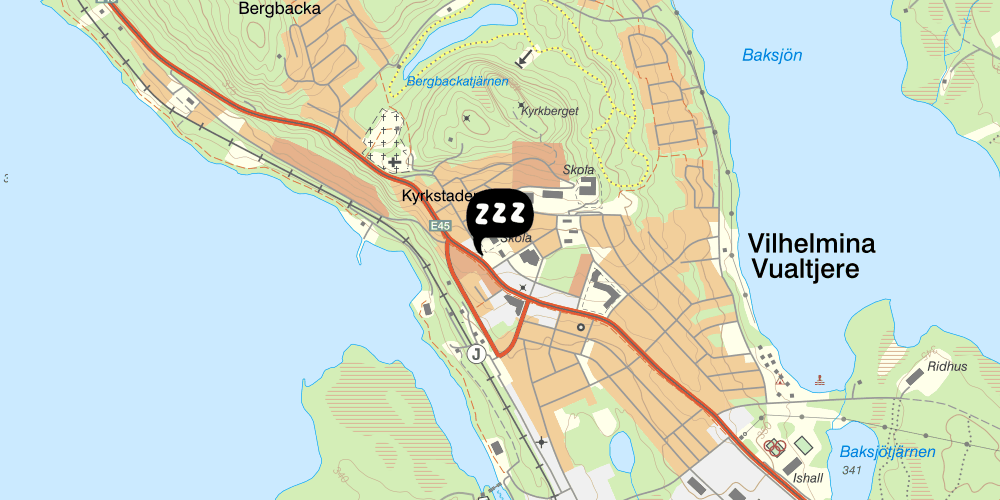 Map showing the location of STF Vilhelmina Kyrkstaden
