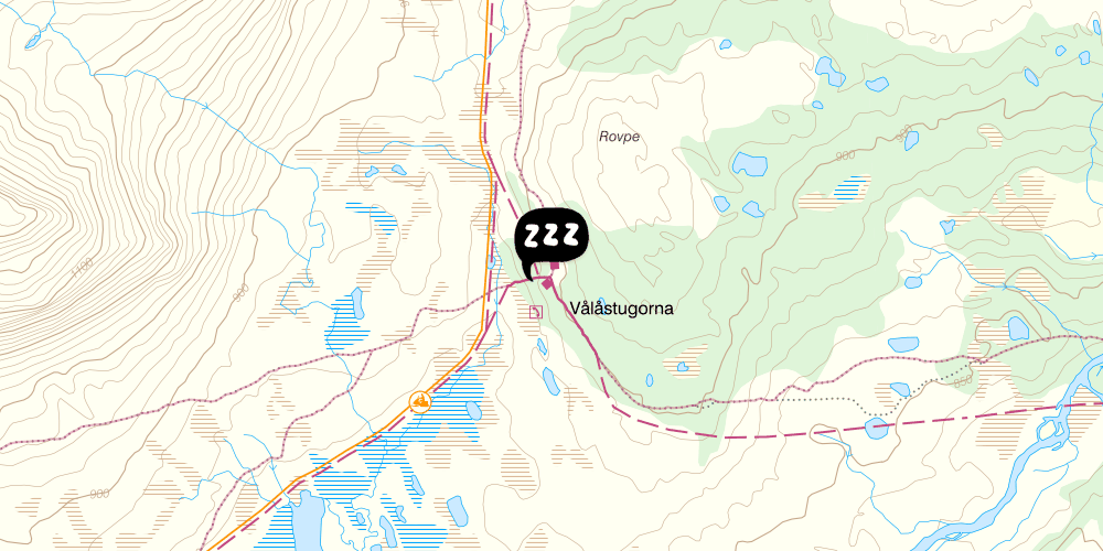Map showing the location of STF Vålåstugan Fjällstuga