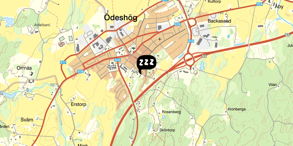 Map showing the location of STF Ödeshög Hembygdsgård & Vandrarhem