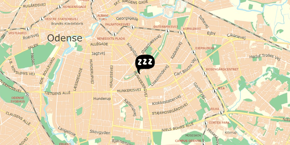 Map showing the location of Odense Danhostel Kragsbjerggaard
