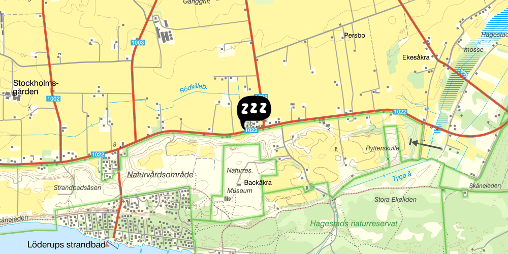 Map showing the location of Backåkra vandrarhem