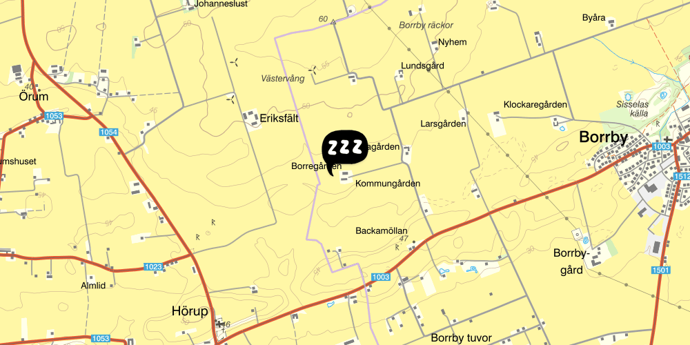 Map showing the location of Borregården Bead & Breakfast