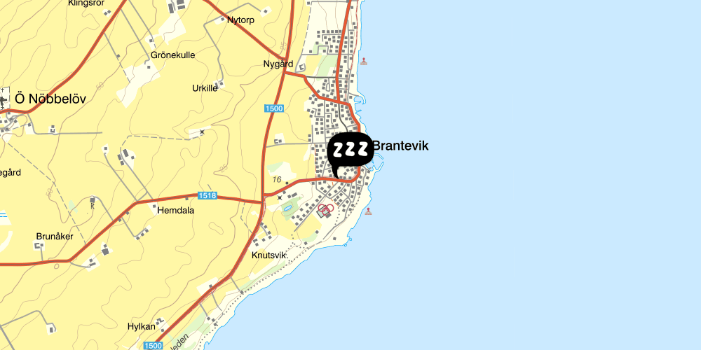 Map showing the location of STF Brantevik Vandrarhem