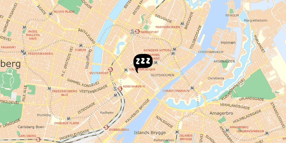 Map showing the location of Copenhagen Downtown Hostel