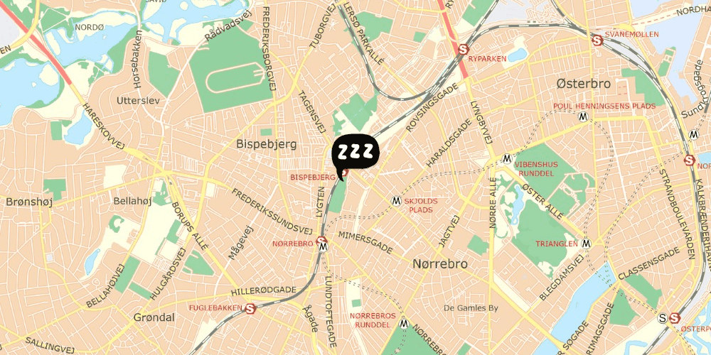 Map showing the location of A&O Hostel Nørrebro