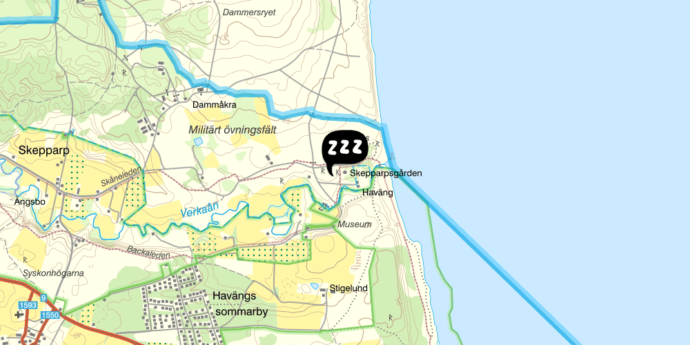 Map showing the location of STF Vandarhem Haväng