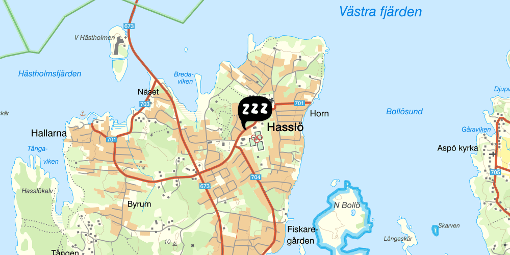 Map showing the location of Hasslö vandrarhem