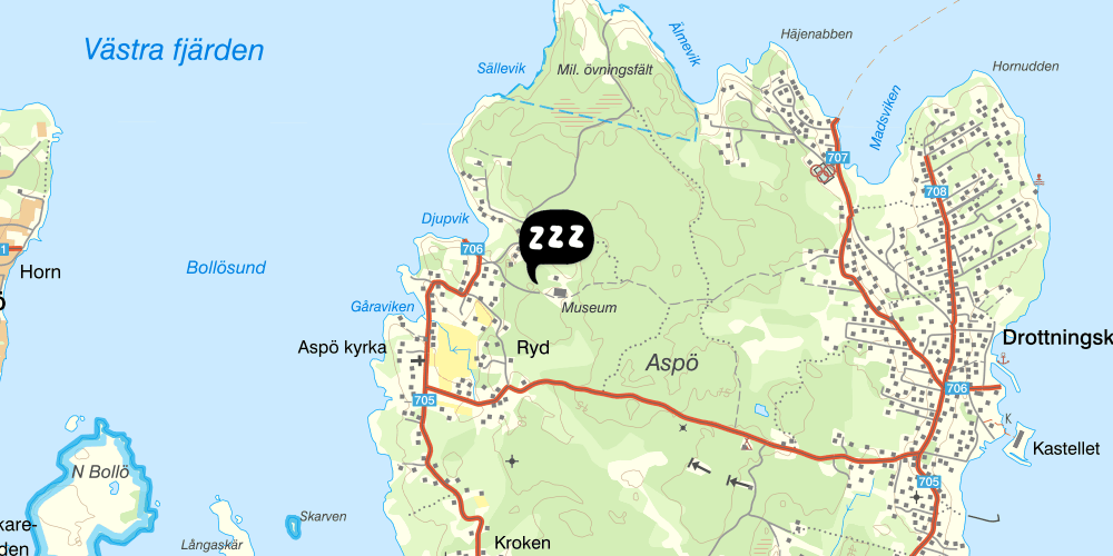 Map showing the location of Drottningskärs Vandrarhem
