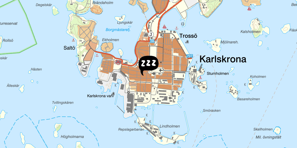 Map showing the location of Karlskrona Hostel