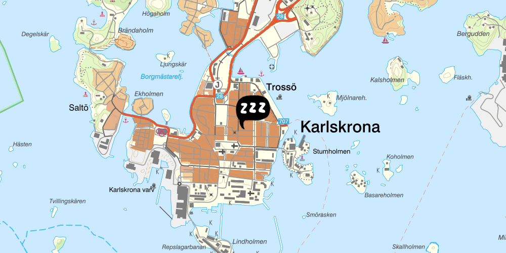 Map showing the location of Drottninggatans Vandrarhem - Karlskrona