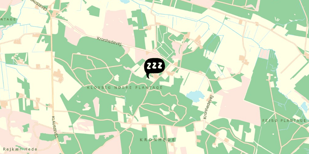Map showing the location of Kronhede naturhostel & lejrskole