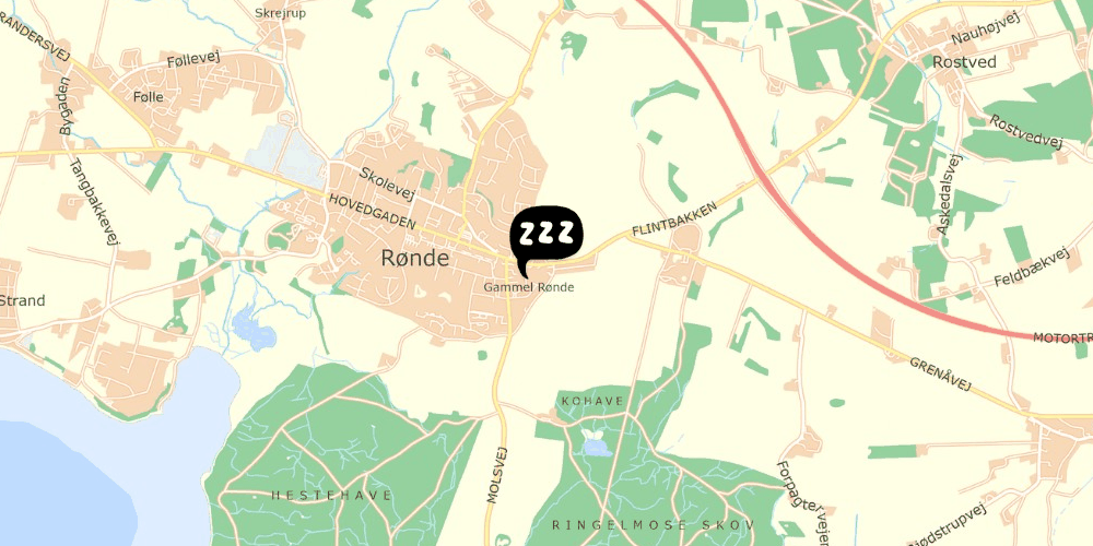 Map showing the location of Rønde Vandrerhjem