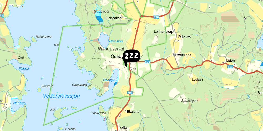 Map showing the location of STF Vandrarhem Osaby Säteri