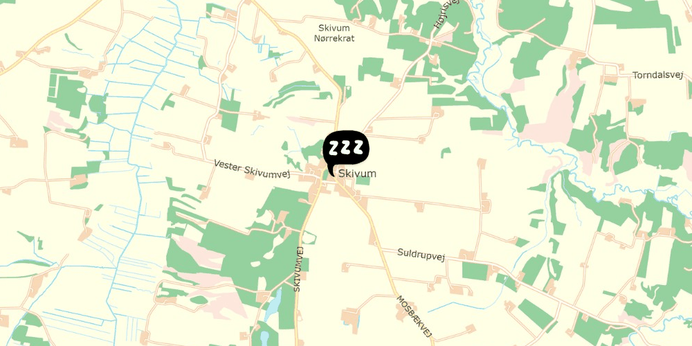Map showing the location of Skivum Herberg