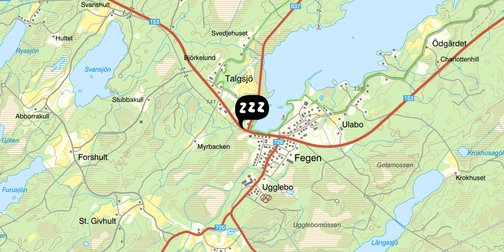 Map showing the location of Fegens Vandrarhem