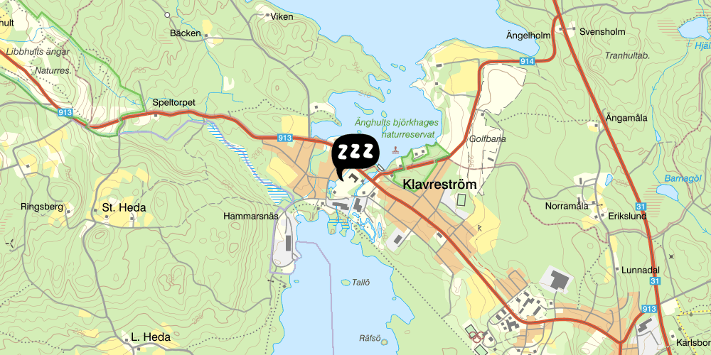 Map showing the location of Klavreströms vandrarhem