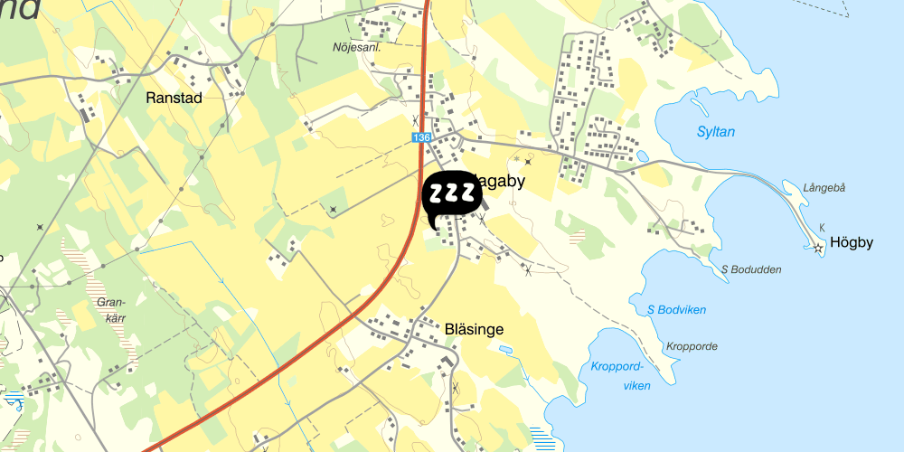 Map showing the location of STF Hagaby Lantgården Vandrarhem