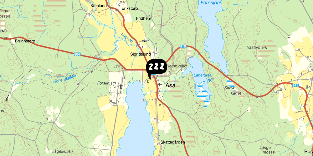 Map showing the location of Asa Vandrarhem