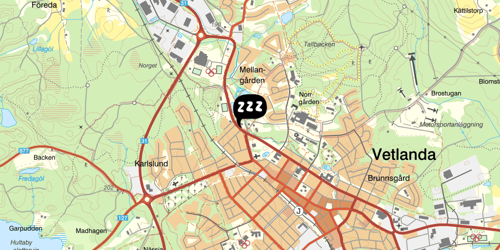 Map showing the location of Kvarndammens vandrarhem
