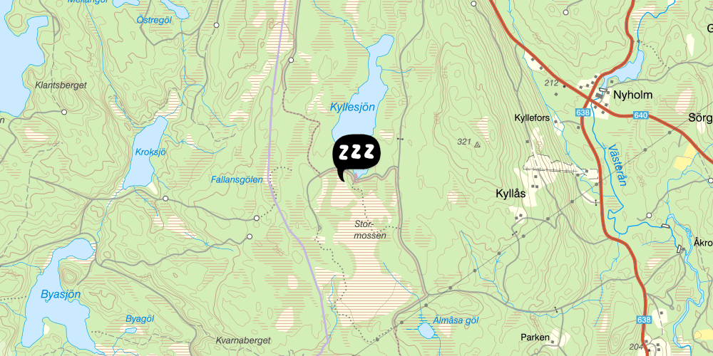 Map showing the location of Kyllesjöns Vildmarksby