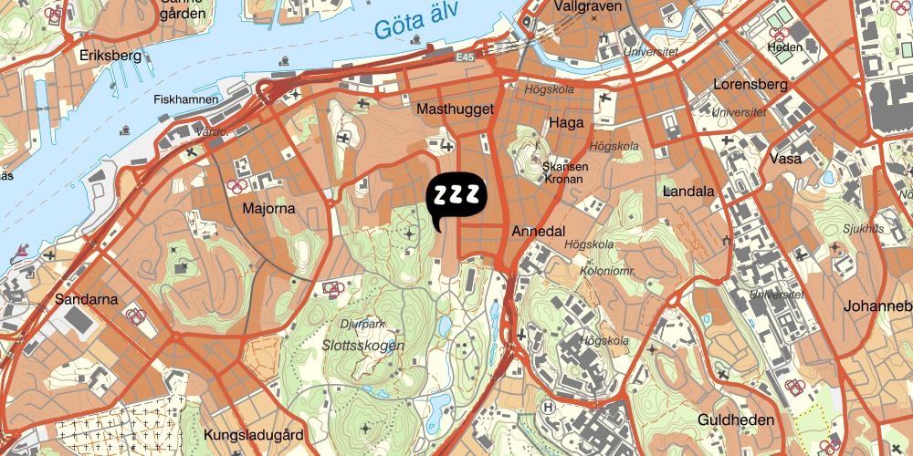 Map showing the location of Slottsskogens Vandrahem & Hotell