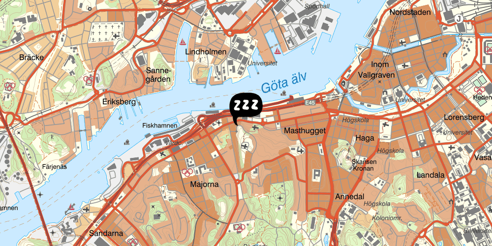 Map showing the location of STF Stigbergsliden Vandrarhem