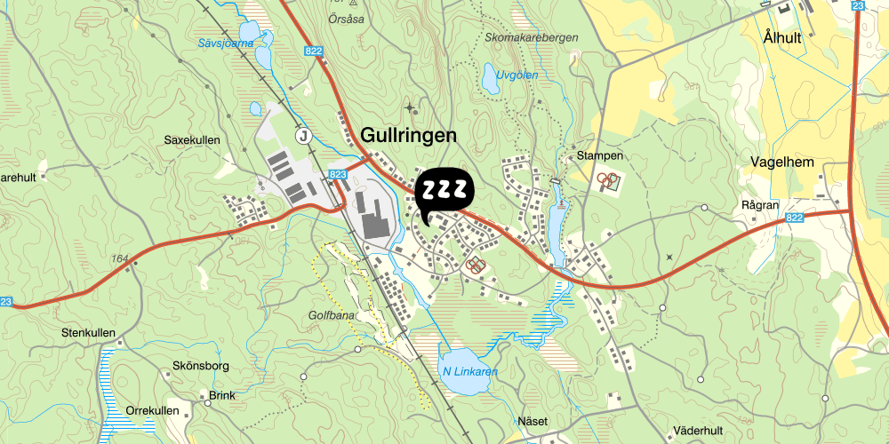 Map showing the location of Gullringens vandrarhem