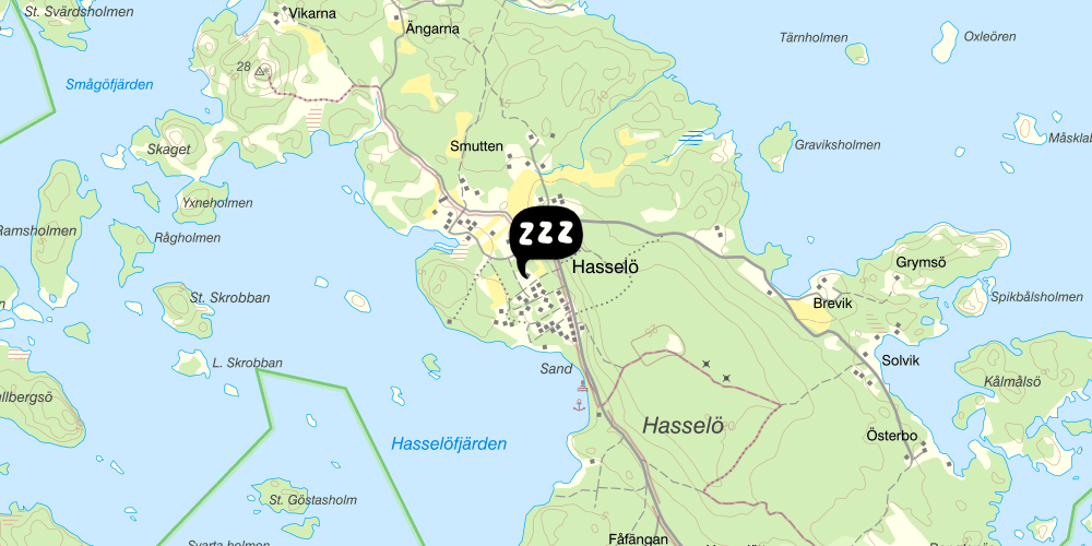 Map showing the location of Hasselö vandrarhem