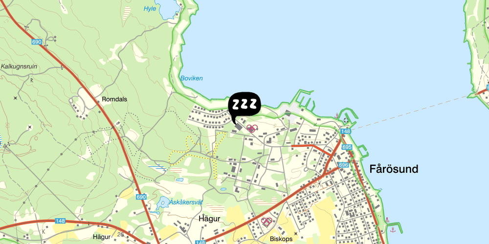 Map showing the location of Gotlands Idrottscenter vandrarhem