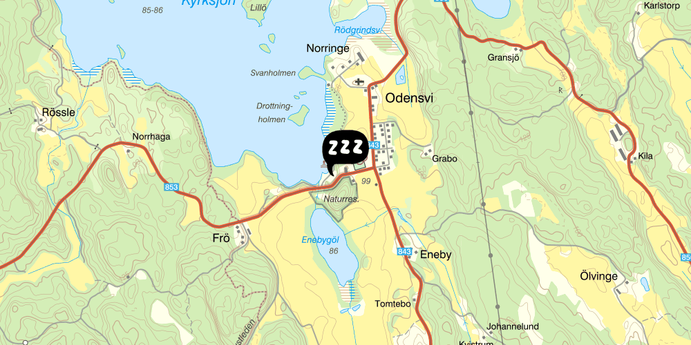Map showing the location of Odensvi vandrarhem