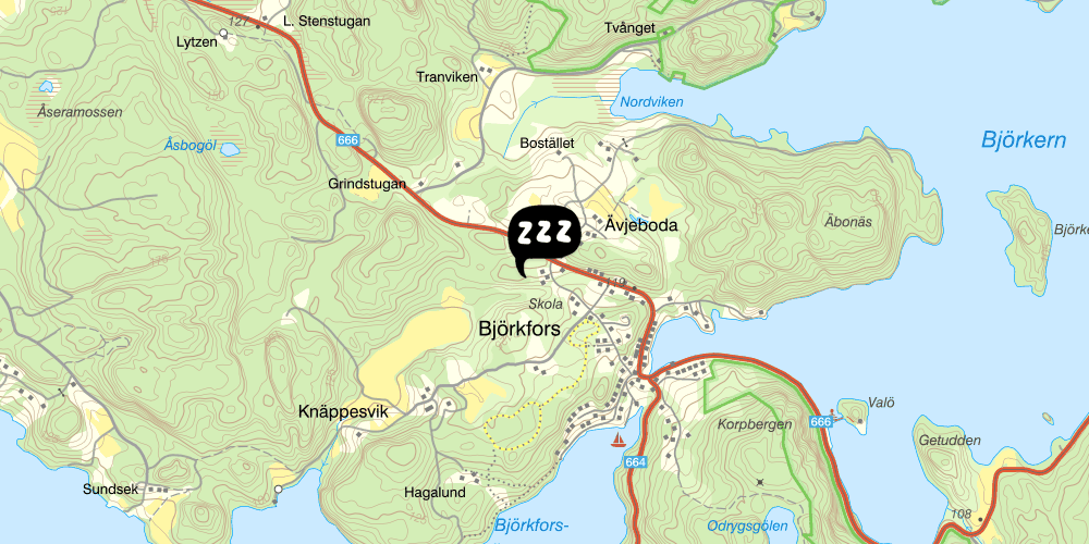 Map showing the location of Björkfors Kajak & Hostel