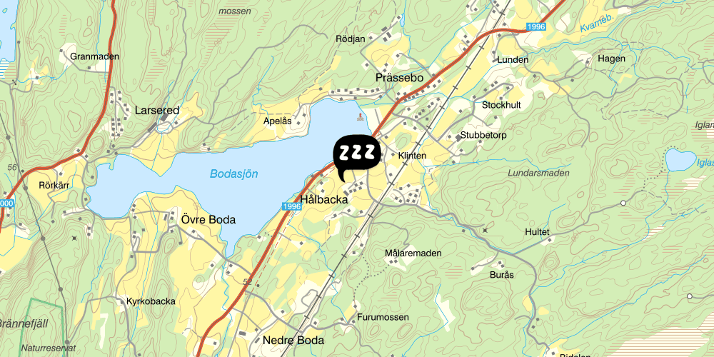 Map showing the location of Prässebo vandrarhem
