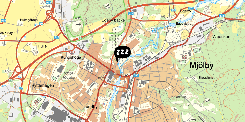 Map showing the location of STF Vandrarhem Mjölby