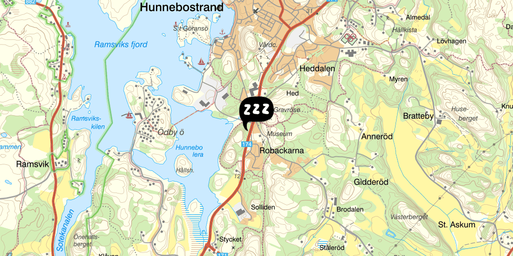 Map showing the location of Hunnebostrands vandrarhem