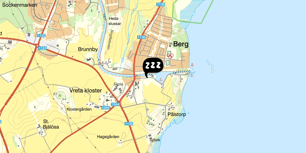 Map showing the location of Bergs slussar vandrarhem