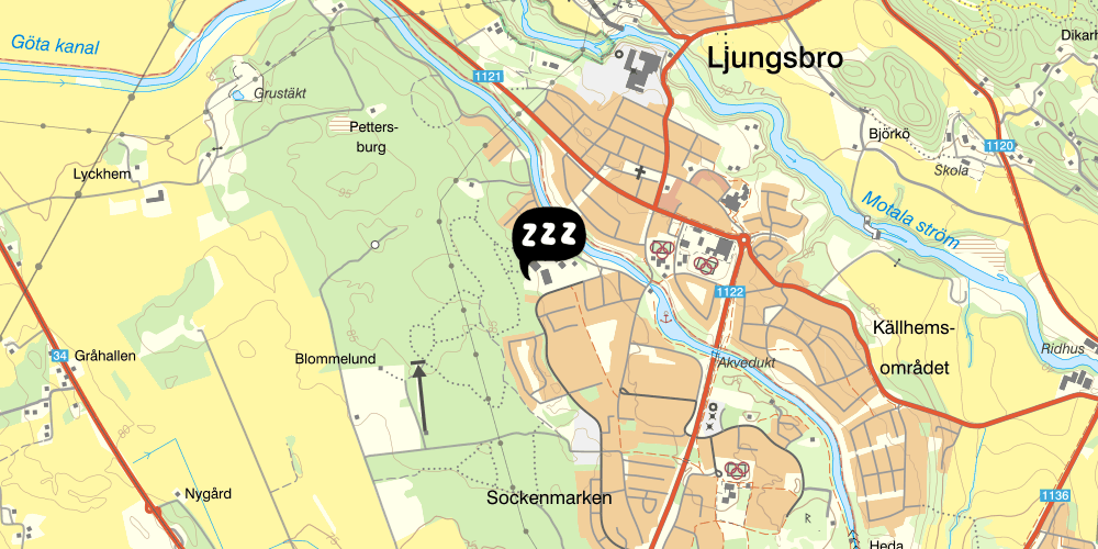 Map showing the location of Ljungsbro vandrarhem