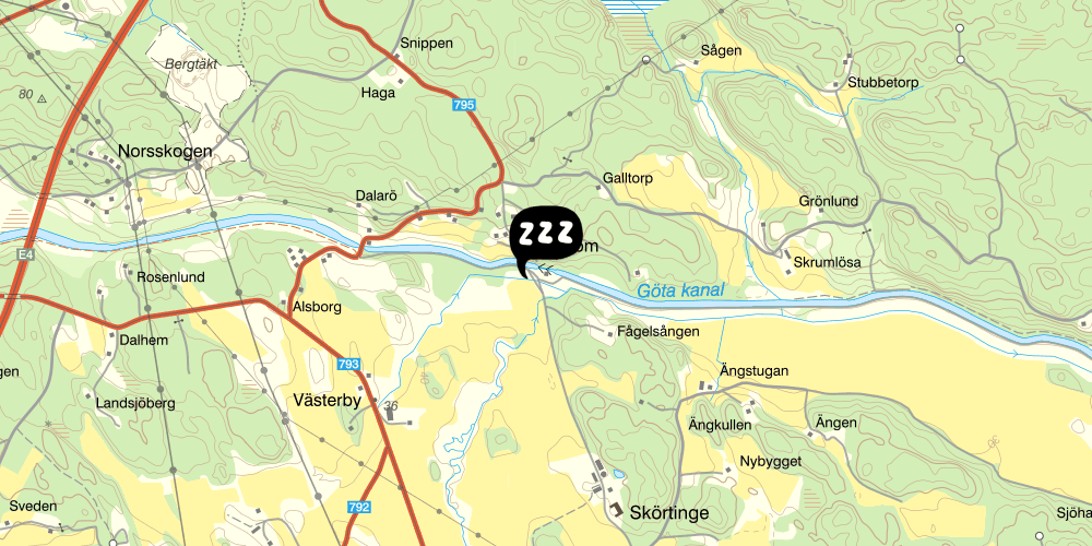 Map showing the location of Brådtom Sluss slusscafé & stugor