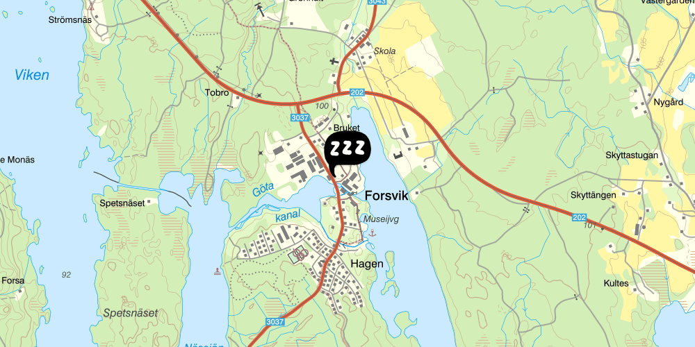 Map showing the location of STF Vandrarhem Forsvik