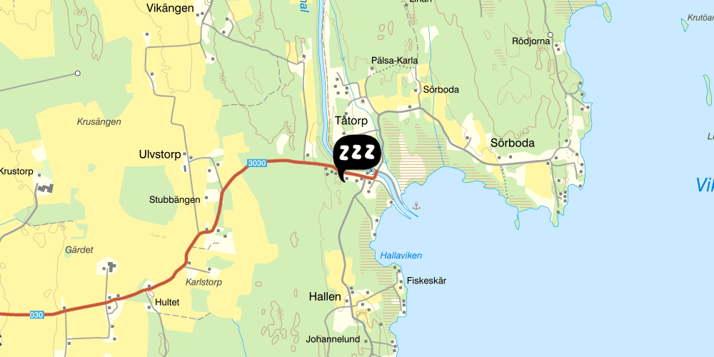 Map showing the location of STF Vandrarhem Tåtorp/Göta kanal