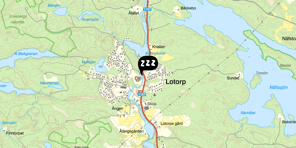 Map showing the location of Lotorps vandrarhem
