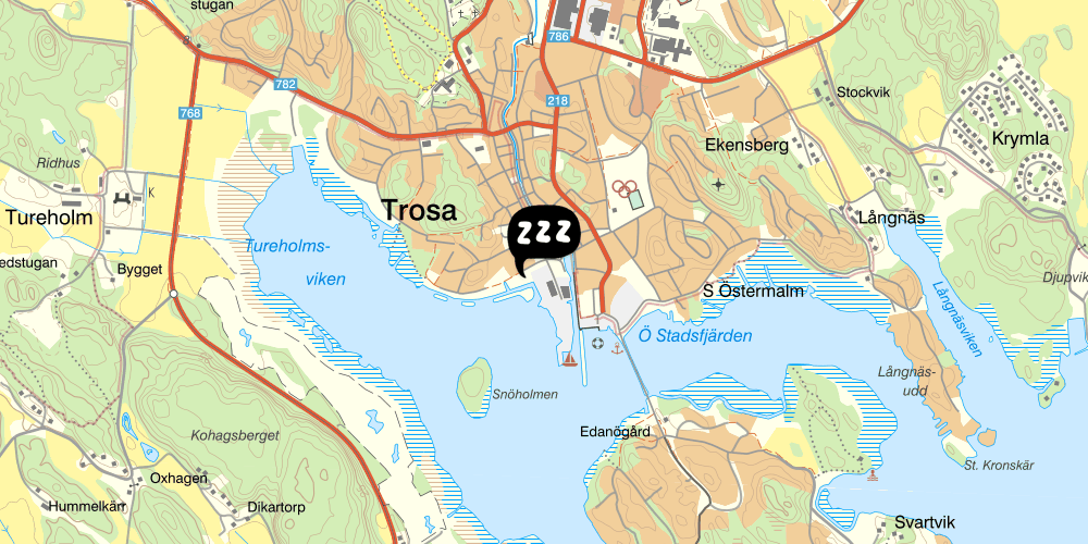 Map showing the location of Trosa Vandrarhem