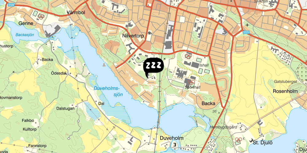 Map showing the location of Ekbackens vandrarhem