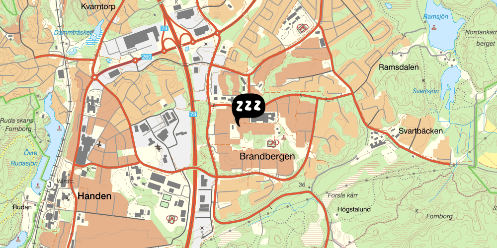 Map showing the location of Brandbergens Vandrarhem