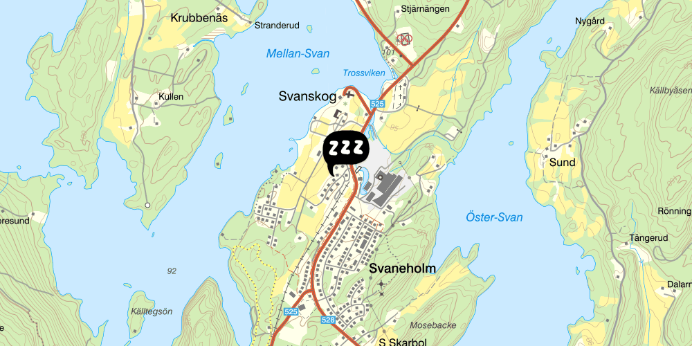 Map showing the location of SvanBo Vandrarhem