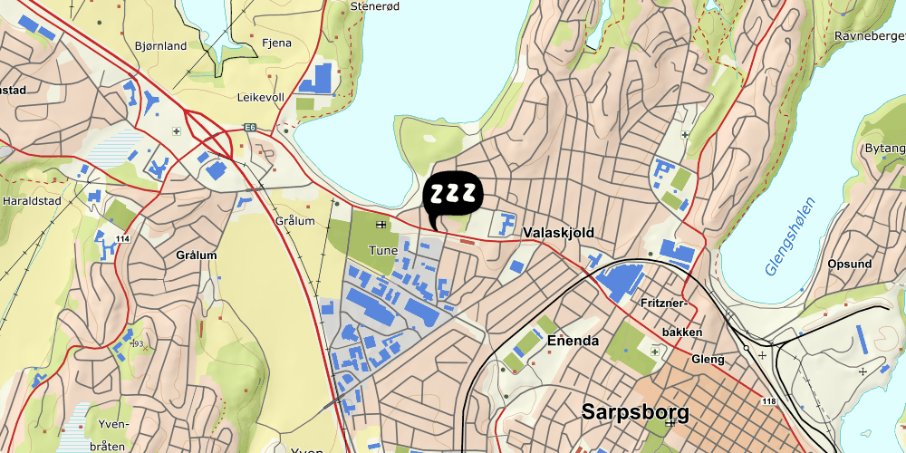 Map showing the location of Tune hotell