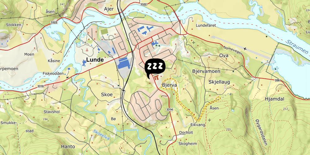 Map showing the location of Lunde Vandrerhjem