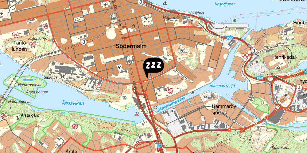 Map showing the location of Skanstulls vandrarhem