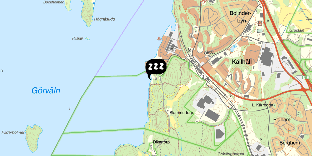Map showing the location of Kallhällsbadet vandrarhem