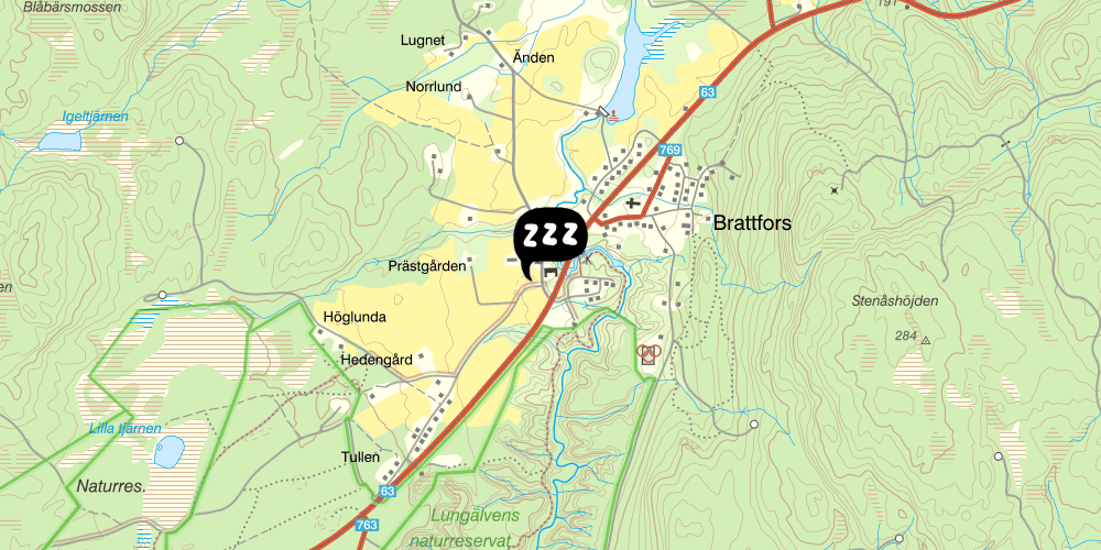 Map showing the location of Brattfors vandrarhem