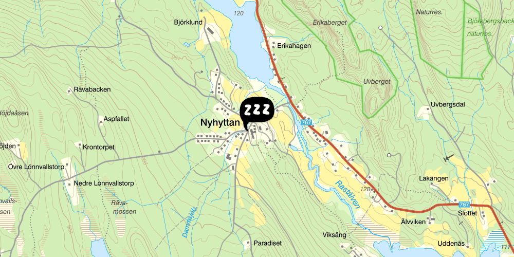 Map showing the location of Nyhyttans Kurort Vandrarhem